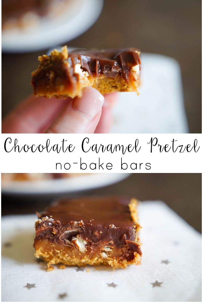 Chocolate Caramel Pretzel No-Bake Bars | gooey, sweet, salty perfection from bakeat350.net