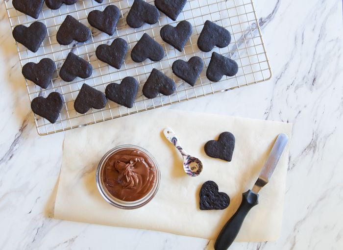 Heart-Shaped Chocolate Hazelnut Sandwich Cookies ♥