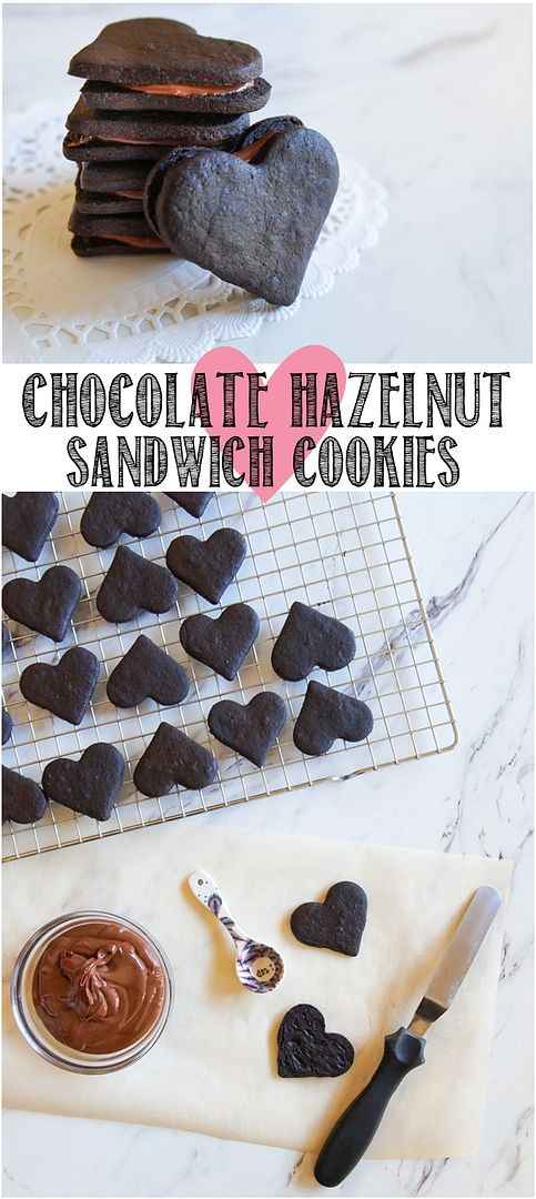 Heart-Shaped Chocolate Hazelnut Sandwich Cookies ♥ bakeat350.blogspot.com