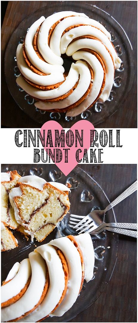 Cinnamon Roll Bundt Cake with a thick, vanilla bean-cream cheese frosting. | from @bakeat350
