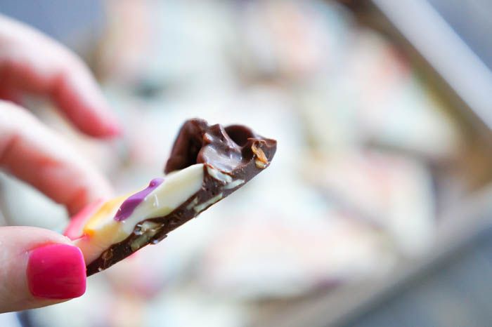 Marbled Chocolate Bark with toasted, sugared almonds!