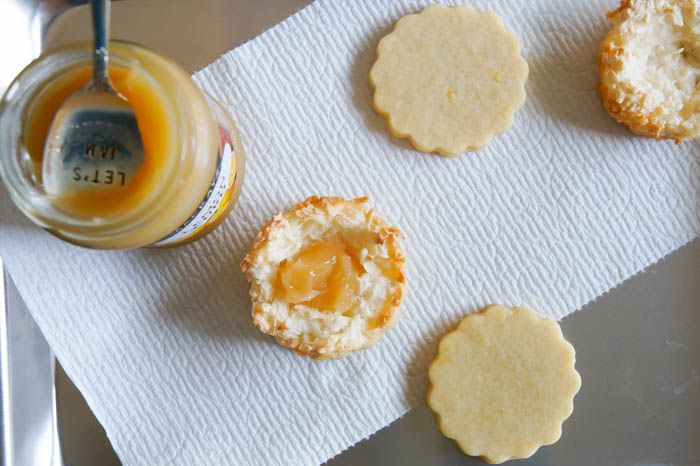 lemon curd-filled coconut macaroon "nests"