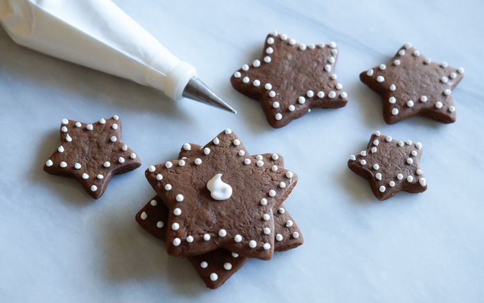 Clementine Gingerbread Cookie Trees assembled with royal icing
