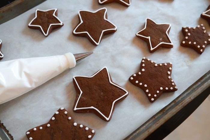 Clementine Gingerbread Cookie Trees assembled with royal icing