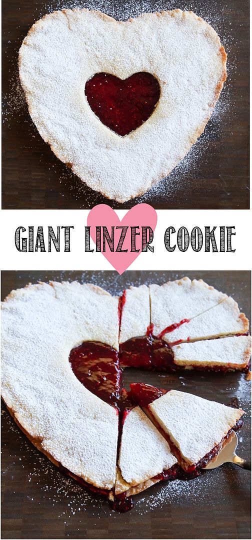 Giant Linzer Cookie! The cutest dessert for a family Valentine dinner! | bakeat350.blogspot.com