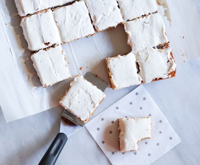 peanut butter bars with marshmallow creme frosting | bakeat350.blogspot.com for The Pioneer Woman Food & Friends