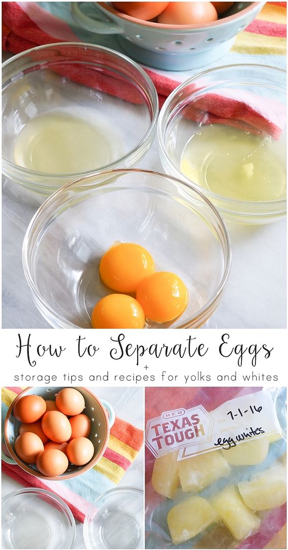How to Separate Eggs + storage tips and recipes for yolks and whites | bakeat350.blogspot.com for The Pioneer Woman Food & Friends