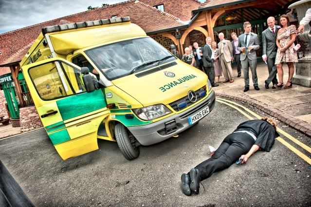One of the elderly wedding guest collapsed and someone called an ambulance