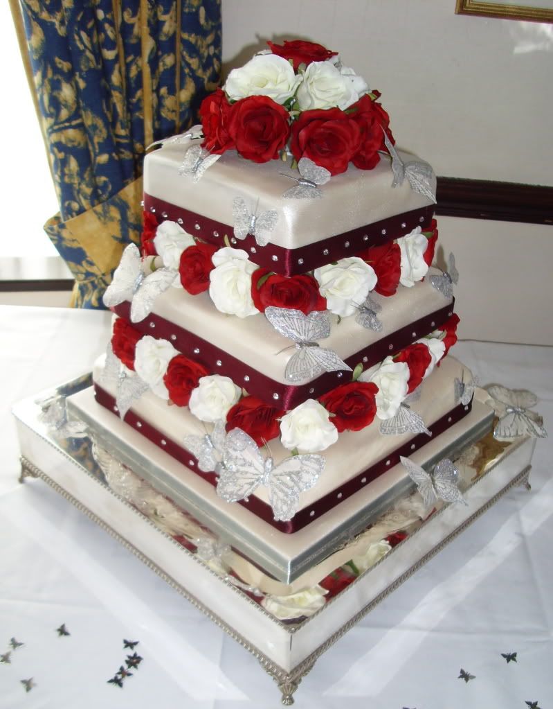 rose and butterfly wedding cake