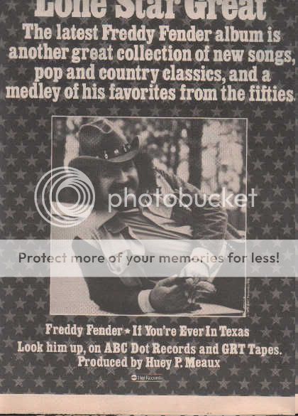 1976 FREDDY FENDER POSTER TYPE AD  