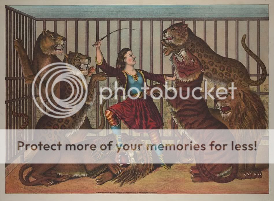   REPRODUCTION CAGED FEMALE ANIMAL LION TAMER CIRCUS ACT 13X19 PRINT